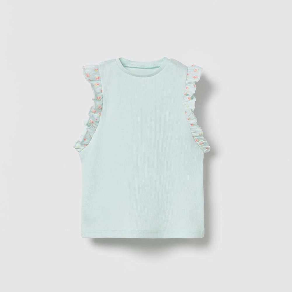 NWT Zara 9-12m ruffled floral ribbed sleeveless tank top blue